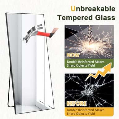 NicBex Full Length Mirror with Stand, 56"x19" Aluminum Alloy Frame Floor Mirror, Black, Shatter-Proof Glass - Free Standing, Leaning Against Wall or Wall-Mounted, for Bedroom Living Room Dressing Room - Image 7