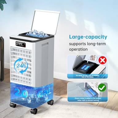 Feculs Portable Air Conditioners No Windows Needed, 3-IN-1 Swamp Cooler, Evaporative Air Cooler, 4 Modes & 3 Speeds, 2-Gal Water Tank for Long Cooling, Max 20 FT/S Remote Control, 12 Hours Timer - Image 6
