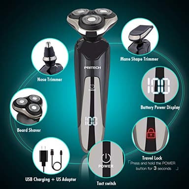 Electric Razor for Men - Rechargeable Electric Shaver for Men, Waterproof Wet Dry Cordless Razor with Nose Hair Trimmer and Sideburns Trimmer - Image 2