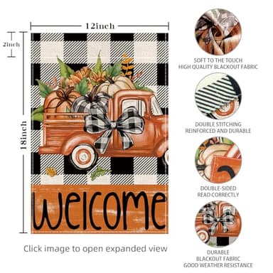 XINNK Fall Garden Flags, Fall Decorations for Home Outside, Fall Decorations for Home, Fall Thanksgiving Car Pumpkin Plaid Garden Flag Yard Outdoor Fall Decoration(12 * 18in) - Image 2