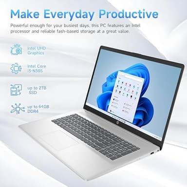 HP 17 inch Touchscreen Laptop Computer for Business & Home Student, Intel Processor 8-Core, 32GB DDR4 RAM, 1TB PCIe SSD, WiFi 6, Bluetooth 5.4, Numeric Keypad, Silver, Windows 11 Home, Type C HUB - Image 7