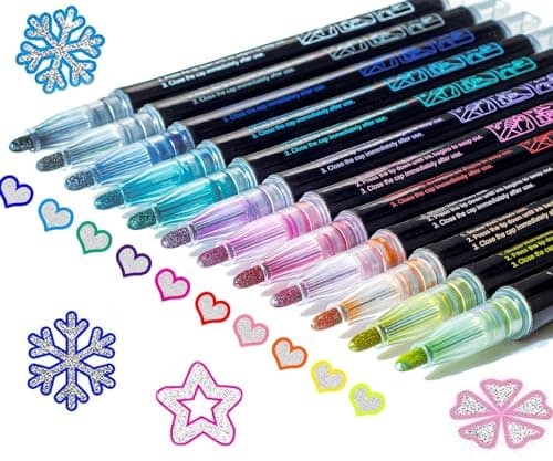 Stocking Stuffers Teen Girls: 12 Glitter Markers Christmas Gifts Teens Outline Glitter Pens Shimmer,Tween Teen Girl Gifts Trendy Stuff,Art Supplies Kids 6-8 9-12 10-12,Arts Crafts Kids Ages 8-12 Cute - Image 1