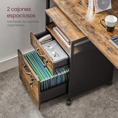 VASAGLE File Cabinet, Mobile Filing Cabinet on Wheels, for Home Office, 2 Lockable Drawers, for A4, Letter-Size Hanging File Folders, Open Shelf, Steel Frame, Rustic Brown and Ink Black UOFC077B01 - Image 5
