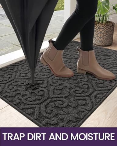 DEXI Front Door Entryway Mat Non Slip, 3x5 ft Large Washable Inside Entrance for House Floor Low Profile, Thin Entry Doormat Absorbent Dirt Trapper, Dark Grey - Image 5