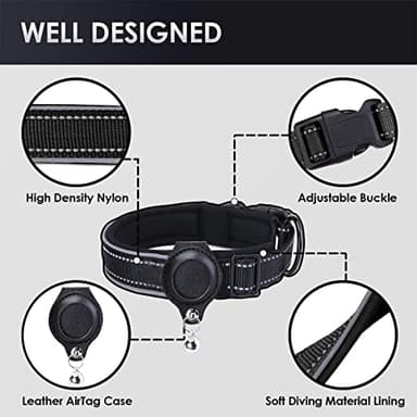 Arojore Reflective AirTag Dog Collar, Heavy Duty Padded Puppy Collar with AirTag Holder, Adjustable Air Tag Pet Collar for Small Medium Large Dogs, Black, L - Image 5