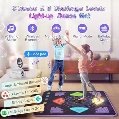 Dance Mat for Kids, Rechargeable Dance Mats for Girls and Boys, Light-up Dancing pad Game with Wireless Bluetooth, Christmas Birthday Gifts Ideas for 3 4 5 6 7 8 9 10 11 12 Year Old Kids - Image 7