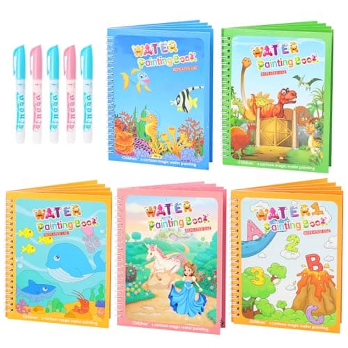 5 Pack Reusable Water Coloring Book for Toddlers, Water Doodle Book Toys, Paint with Water Books,Mess-Free Coloring Book, Portable Educational Doodle Drawing Toy, Educational Learning Kits Gifts - Image 1