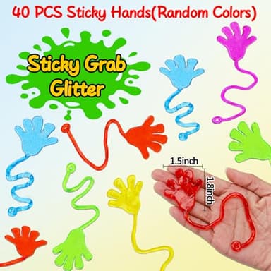 40PCS Glitter Sticky Hand Party Favors for Kids Birthday Supplies Halloween Goodie Bag Stuffers Classroom Treasure Box Carnival Prizes Bulk Treat Trinkets Pinata Fillers Mini Stuff Stretchy Toys - Image 2