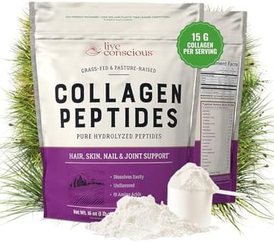 Live Conscious Collagen Peptides Powder - Naturally-Sourced Hydrolyzed Collagen Powder - Hair, Skin, Nail, and Joint Support - Type I & III Grass-Fed Collagen Supplements for Women and Men - 16oz - Image 3