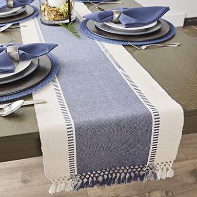 DII Dobby Stripe Woven Table Runner, 13x72-inch, French Blue - Image 5