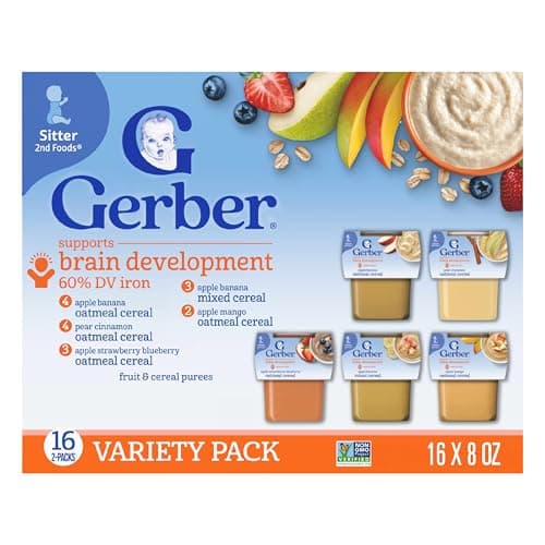 Gerber Stage 2 Baby Food, Baby Fruit And Cereal Tubs Variety Pack, Iron Helps Support Brain Development, No Artificial Flavors, Baby Cereal, 32-Pack - Image 1