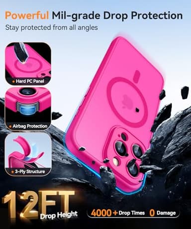 CANSHN Magnetic Compatible with iPhone 15 Pro Max Case, Upgraded [Full Camera Protection] [Compatible with Magsafe] [Translucent Matte] Shockproof Protective Phone Case Cover 6.7 Inch - Hot Pink - Image 6
