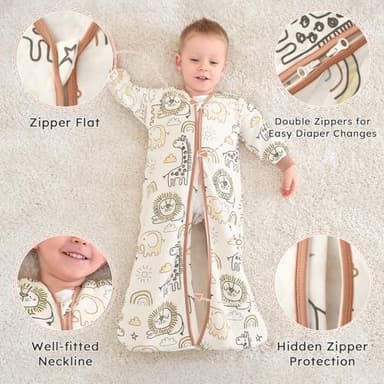 Yoofoss Baby Sleep Sack 6-12 Months 1.0 Tog Long Sleeve Sleep Sack Cotton Wearable Blanket for Infants 2-Way Zipper Quilted Sleeping Sacks(Medium) - Image 5