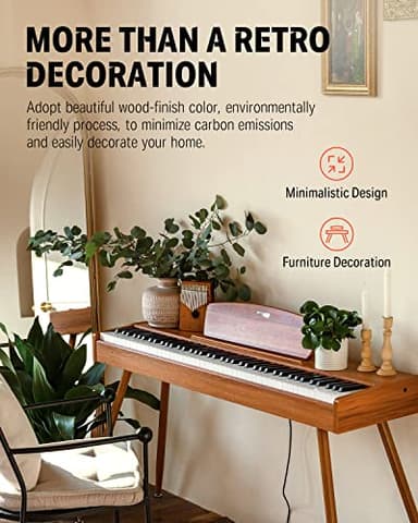 Donner DDP-80 Digital Piano 88 Key Weighted Keyboard, Full-size Electric Piano for Beginners, with Sheet Music Stand, Triple Pedal, Power Adapter, Supports USB-MIDI Connecting, Retro Wood Color - Image 5