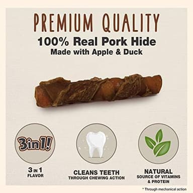 Cadet Gourmet Triple Chews Long-Lasting Pork Hide Sticks with Apple and Duck, Healthy Dog Treats for Small & Large Dogs, 6 Count - Image 4