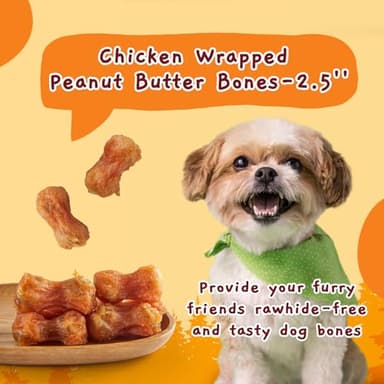 Jungle Calling Rawhide Free Dog Chew Treats, Real Chicken Wrapped Peanut Butter Bones, Teeth Clean Chewy Training Snacks, 6 oz - Image 6