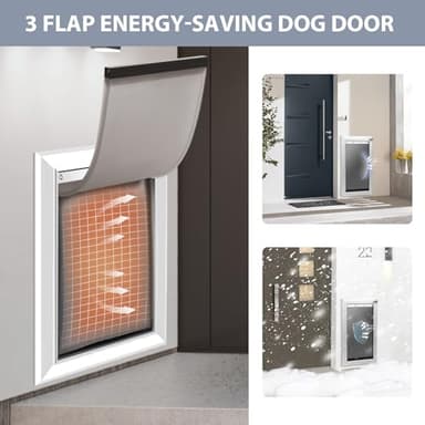 [Petoasis] Heavy Duty Aluminum Dog Door with Lock,3 Flap Insulated Doggie Doors with Installation Manual,Durable and Rust Resistant, Patent: USD1057087S, (Silvery White, Large for Wall) - Image 4