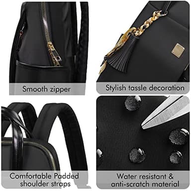Laptop Backpack for Women Slim Travel - Laptop Bag Computer Case Fit up to 15.6-inch Notebook Lightweight Medium Size Purse for Work Bookbag Water-resistant Business Fashion Stylish Nylon Black - Image 6