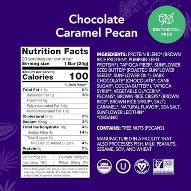 ALOHA Organic Plant Based Protein Bar MINIS |Caramel Chocolate Pecan | 20 Count, 24g Bars | Vegan, Low Sugar, Gluten Free, Low Carb, Non-GMO, Stevia Free, Soy Free, No Sugar Alcohols - Image 2