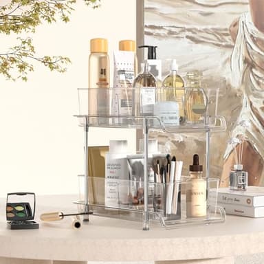 HIHEGD 2-Tier Bathroom Organizer with Dividers, Clear Under Sink and Pull-Out Cabinet Organizer for Kitchen and Pantry Storage - Image 9