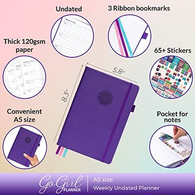 GoGirl Planner and Organizer for Women – A5 Size Weekly Planner, Goals Journal & Agenda to Improve Time Management, Productivity & Live Happier. Undated – Start Anytime, Lasts 1 Year – Purple - Image 2
