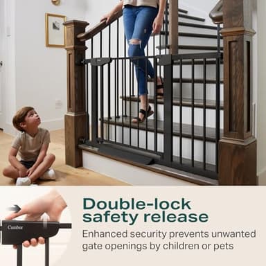 Cumbor 29.7-46" Baby Gate for Stairs, Mom's Choice Awards Winner-Auto Close Dog Gate for The House, Gifts for Mom, Easy Install Pressure Mounted Pet Gates for Doorways, Black - Image 4