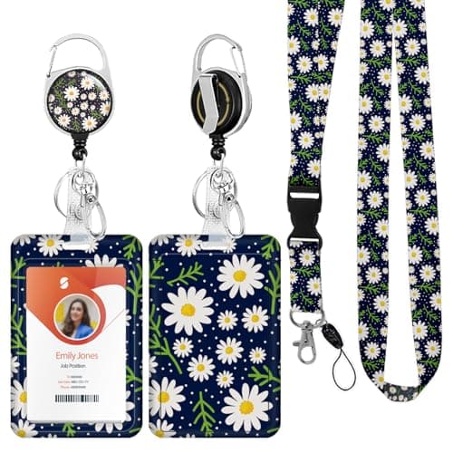 ID Badge Holder with Lanyard,Retractable ID Badge Card Holders Detachable Neck Lanyard Strap with Badge Reel and Vertical ID Holder for Nurse Students Teachers Office Staff(Little Daisy) - Image 1