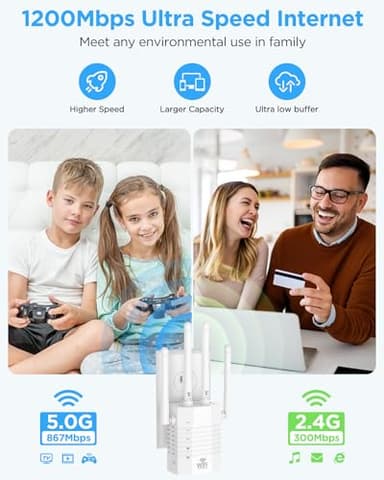 1200Mbps WiFi Range Extender, WiFi Extender Signal Booster for Home, Dual Band (2.4G&5.8G) WiFi Repeater Cover up to 12888sp.ft, Faster Speed and Wider Cover, Quick Setup - Image 6