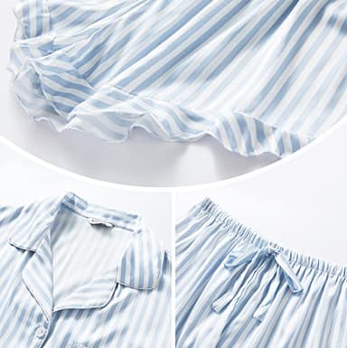 SAPJON Satin Silk Pajamas for Women 2Pcs Ruffle Notch Collar Sleepwear Button Down Short Sleeve Shorts Pjs Set Loungewear - Image 4