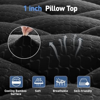 Dual Layer 3 Inch Memory Foam Mattress Topper California King Size, 2 Inch Gel Memory Foam Plus 1 Inch Cooling Pillow Top Mattress Pad Cover, with 8-21 Inch Deep Pocket, Black - Image 5