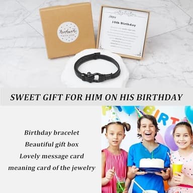 Sereney Birthday Gifts for Him, Handmade Triple Protection ID Bracelet as 9th 10th 11th 12th 13th 15th 16th 18th 21th 30th 40th 50th 60th Birthday Gift, Christmas Gifts for Boys Son Grandson Dad Man - Image 5