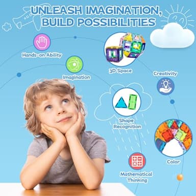 EchoPlan Magnetic Tiles,Deluxe 130 PCS Magnetic Blocks with 2 Cars,Magnet Tiles Building Blocks Set,STEM Preschool Sensory Educational Toys Gifts for Toddlers Kids Boys 3 4 5 6 7 8 9+ Year Old - Image 2