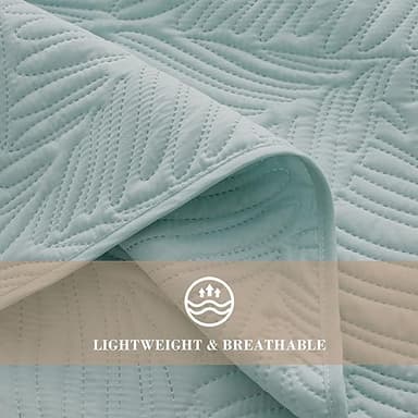 Exclusivo Mezcla Queen Quilt Bedding Set, Lightweight Aqua Blue Quilts Queen Full Size for All Seasons, Soft Microfiber Bedspreads Coverlets Bed Cover with Leaf Pattern, 3 Piece - Image 5