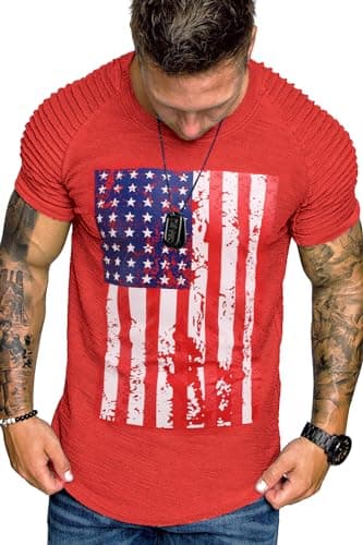 COOFANDY Men's Muscle American Flag T-Shirt Pleated Raglan Sleeve Gym Tee Short Sleeve Fashion Shirts - Image 2