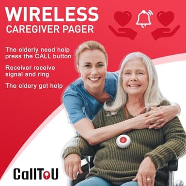 CallToU Wireless Caregiver Pager Smart Call System 2 SOS Call Buttons/Transmitters 2 Receivers Nurse Calling Alert Patient Help System for Home/Personal Attention Pager 500+Feet Plugin Receiver - Image 2