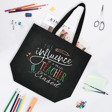 ELEGANTPARK Teacher Gifts for Women Teacher Bag for Appreciation Week Retirement Valentines Day Birthday Graduation Christmas Thank You Black Cotton Canvas Tote Shoulder Bag with Interior Pocket - Image 6