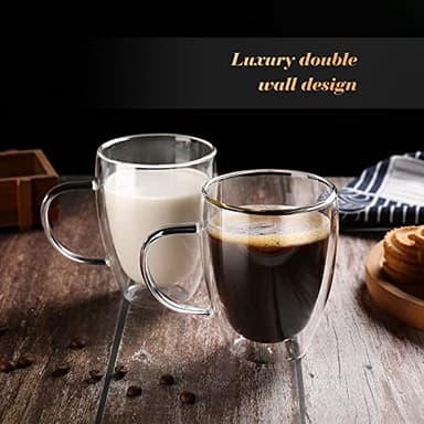 4-Pack 12 Oz Double Walled Glass Coffee Mugs with Handle, Insulated Layer Coffee Cups, Clear Borosilicate Glass Mugs, Gift for Cappuccino,Tea,Latte,Espresso,Hot Beverage,Wine, Microwave Safe, Set of 4 - Image 4