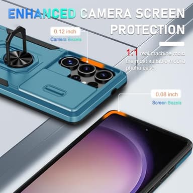 Compatible with Samsung Galaxy S25 Ultra Case Built in Slide Camera Lens Cover+Screen Protector+Ring Holder,Heavy Duty Shockproof Full Body Phone Cover,2025 Blue - Image 7