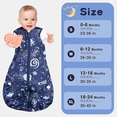 GUNTAIL Baby Sleep Sack 12-18 Months Baby Wearable Blanket 100% Rayon Cotton 2-Way Zipper Toddler Sleeping Sack，Comfy Soft Lightweight TOG 0.3（Galaxies） - Image 6