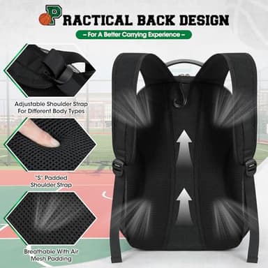 RAINSMORE Basketball Bag Backpack with Separate Ball Holder Shoe Compartment Water Resistant Basketball Bookbag, Sport Equipment Bags for Volleyball, Soccer, Gym Black - Image 4