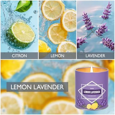 Lemon Lavender Candle, Candles for Home Scented, 9 oz Soy Wax Candle Gift for Women Men, Aromatherapy Tin Jar Candle - Image 2