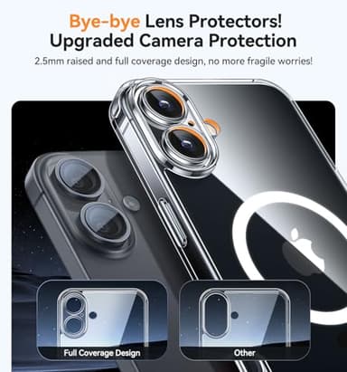CANSHN Magnetic for iPhone 16 Plus Case Clear, Upgraded [Full Camera Protection] [Compatible with Magsafe] Non-Yellowing Protective Shockproof Bumper - Clear - Image 7