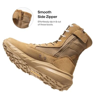 NORTIV 8 Men's Breathable Tactical Military Work Boots Side Zipper Leather Lightweight Hiking Motorcycle Combat Boots 8 Inches Recon,Size 8.5,Coyote,SNMT242M - Image 2