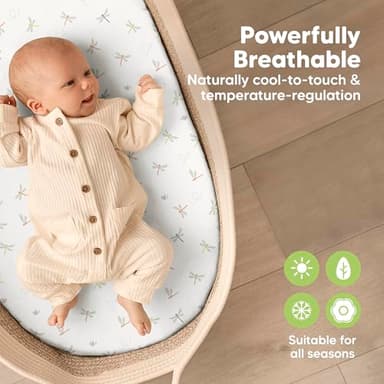 2-Pack Baby Bassinet Sheets Girl, Boy - Viscose Derived from Bamboo Fitted Bassinet Sheets Compatible with Halo Bassinest Swivel Sleeper, Baby Delight, Graco Bedside Bassinet Mattress Sheet (Meadow) - Image 4