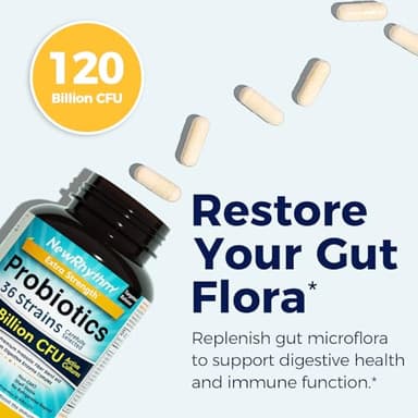 NewRhythm Probiotics 120 Billion CFU 36 Strains, 3-in-1 Probiotics for Digestive Health & Immune Support with Prebiotics & Enzymes, Probioticos for Women & Men, Vegan Targeted Release Supplement, 30ct - Image 2