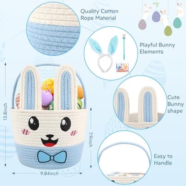 Easter Bunny Basket for Kids, Large Capacity Easter Egg Fillable Basket with Handle, Bunny Ears Colorful Woven Baskets for Boys, Girls, and Babies, Perfect for Easter Egg Hunts, Party, and Gift Giving - Image 3