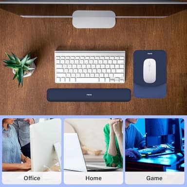 MOSISO Wrist Rest Support for Mouse Pad&Keyboard Set, Rectangular Ergonomic Mousepad Non-Slip Base Home/Office Pain Relief&Easy Typing Pad with Neoprene Cloth&Raised Curved Memory Foam, Navy Blue - Image 6