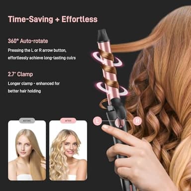 Rotating Curling Iron - 3 in1 Automatic Curling Iron with Interchangeable CurlingWand, 3/4, 1 1/4, 1 Inch CurlingIron for Lasting Beach Waves, Adjustable Temp, Instant Heat, Dual Voltage (Black) - Image 2