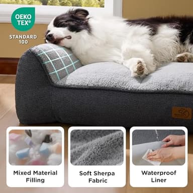 Bedsure XL Orthopedic Dog Beds Large Sized Dog - Extra Thick Supportive Dogs Couch with Waterproof Washable Cover, Extra Large Comfort Pet Bed Sofa with Soft Plush Sherpa and Nonskid Bottom, Grey, 42" - Image 4