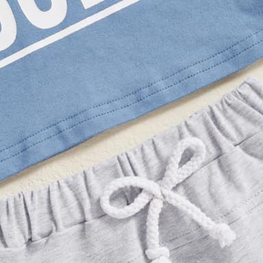 Kupretty Toddler Baby Boy Summer Clothes Letter Graphic Short Sleeve Shirt T-Shirt Tops + Casual Shorts Outfit Set (Dad's Little Dude Blue, 3-6 Months) - Image 6